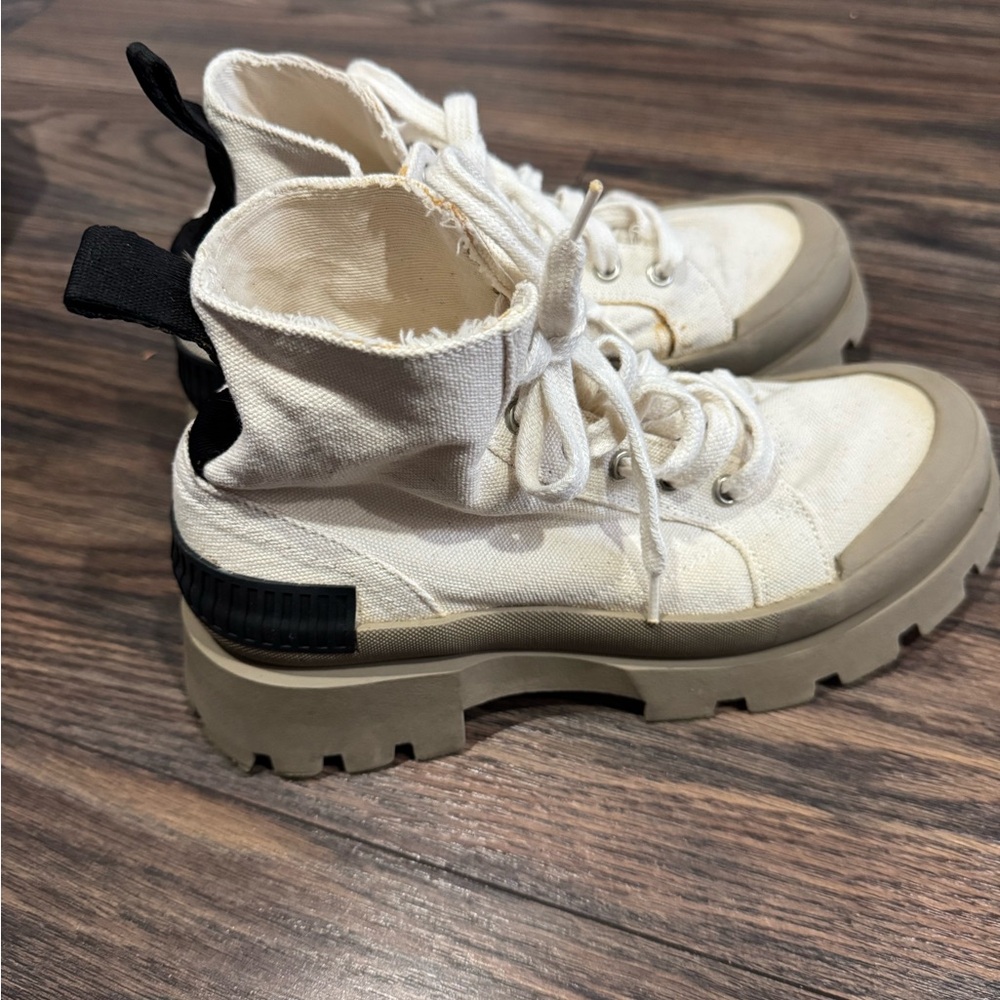 Zara Cream Lace Up Boots with Chunky Sole